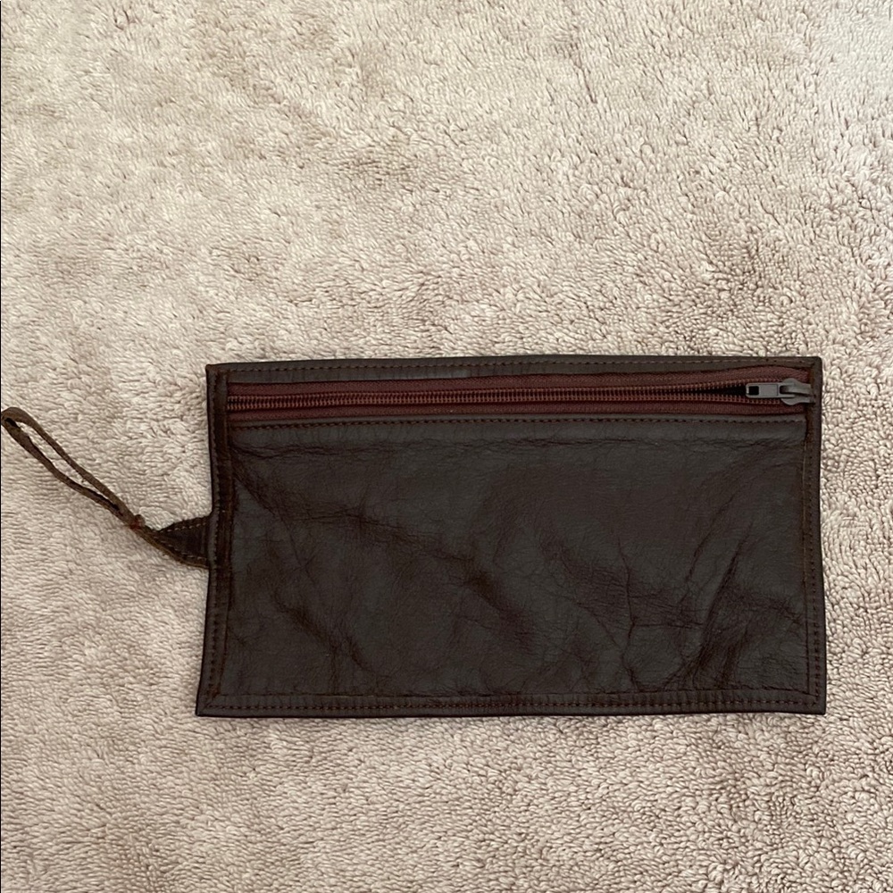 Brown Rectangular Toiletry Bag with Zipper
